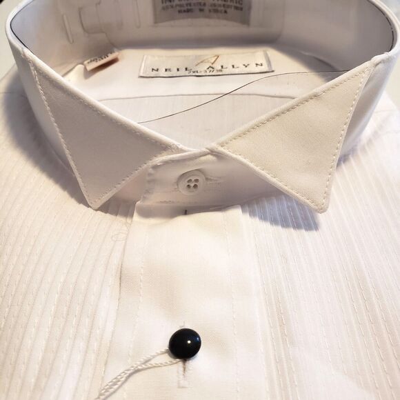 NEIL ALLYN TUXEDO SHIRT 2XL White 37/38 WING COLLAR MPORTED FABRIC Tux Studs Men - Picture 5 of 11